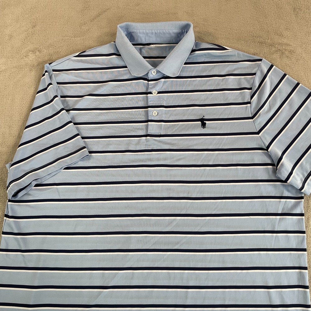 Polo Ralph Lauren Performance Polo Shirt Men XL Blue Striped Pony Golf Preppy SS